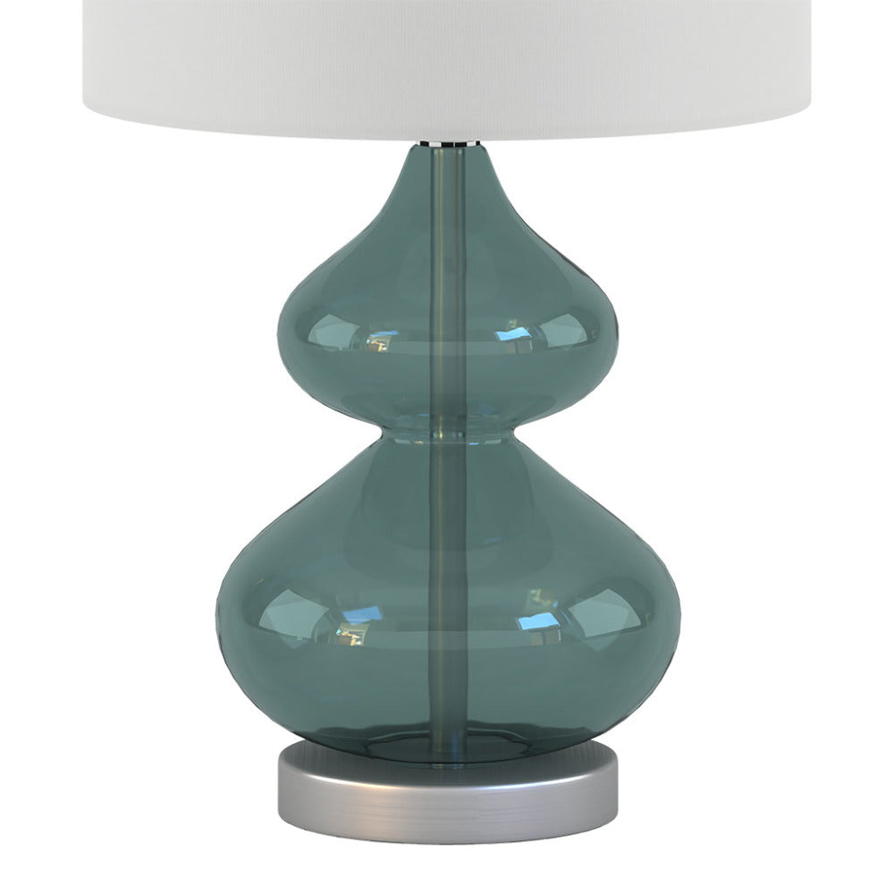 Close-up of the double-stacked translucent glass base on the Léonie Table Lamp