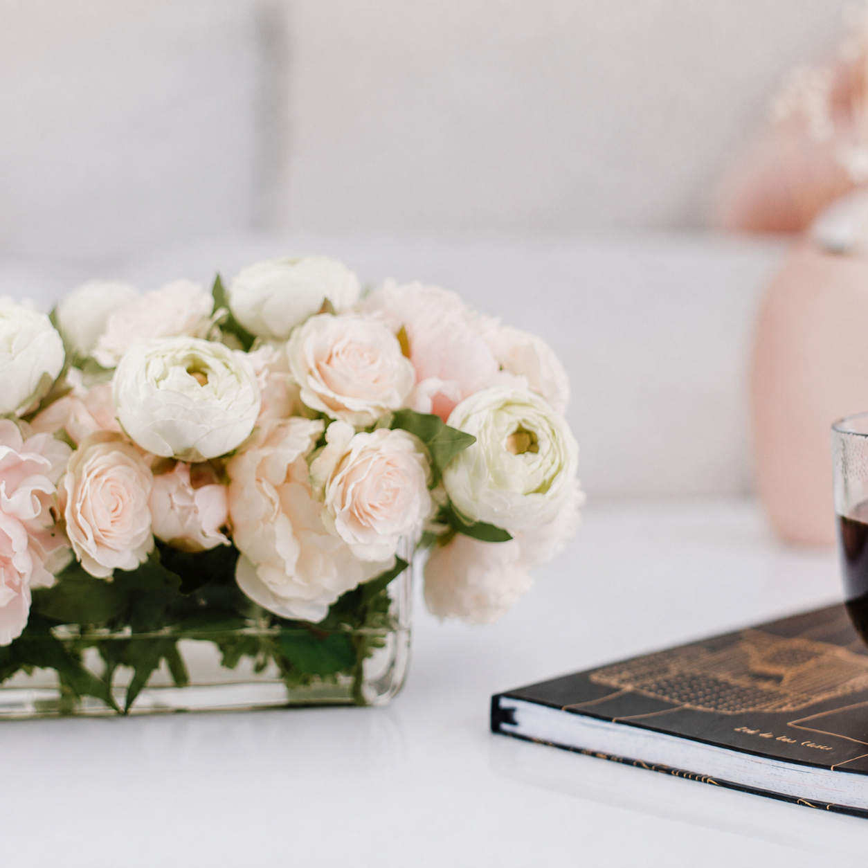 The Lucette Floral Arrangement | Low Ivory & Blush Centerpiece