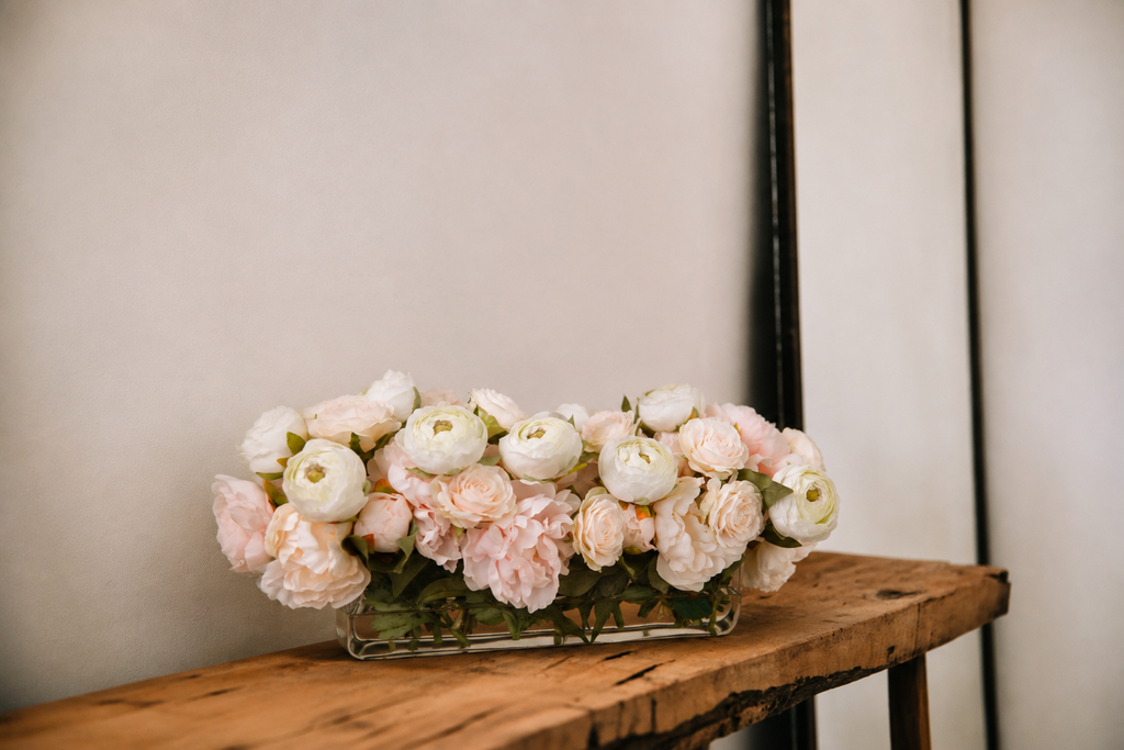 The Lucette Floral Arrangement | Low Ivory & Blush Centerpiece