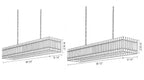 Line drawing of rectangular linear chandelier showing 54 inch width, 14 inch depth, and 10.5 inch height/ 72 inch wide, 14 inch depth, 10.5 inch height