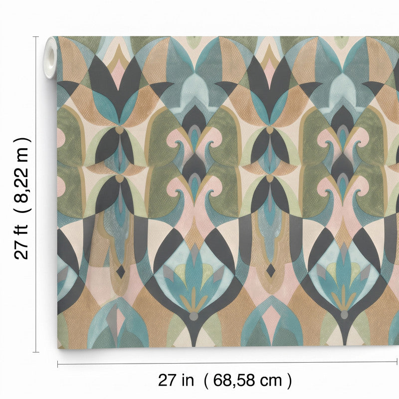 Malta Teal & Gold wallpaper in an editorial living room setting