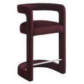 Aubergine velvet counter stool with open ring backrest and chrome footrest bar