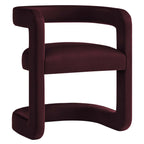 Aubergine velvet open-back dining chair with cantilevered frame, shown at a front angle