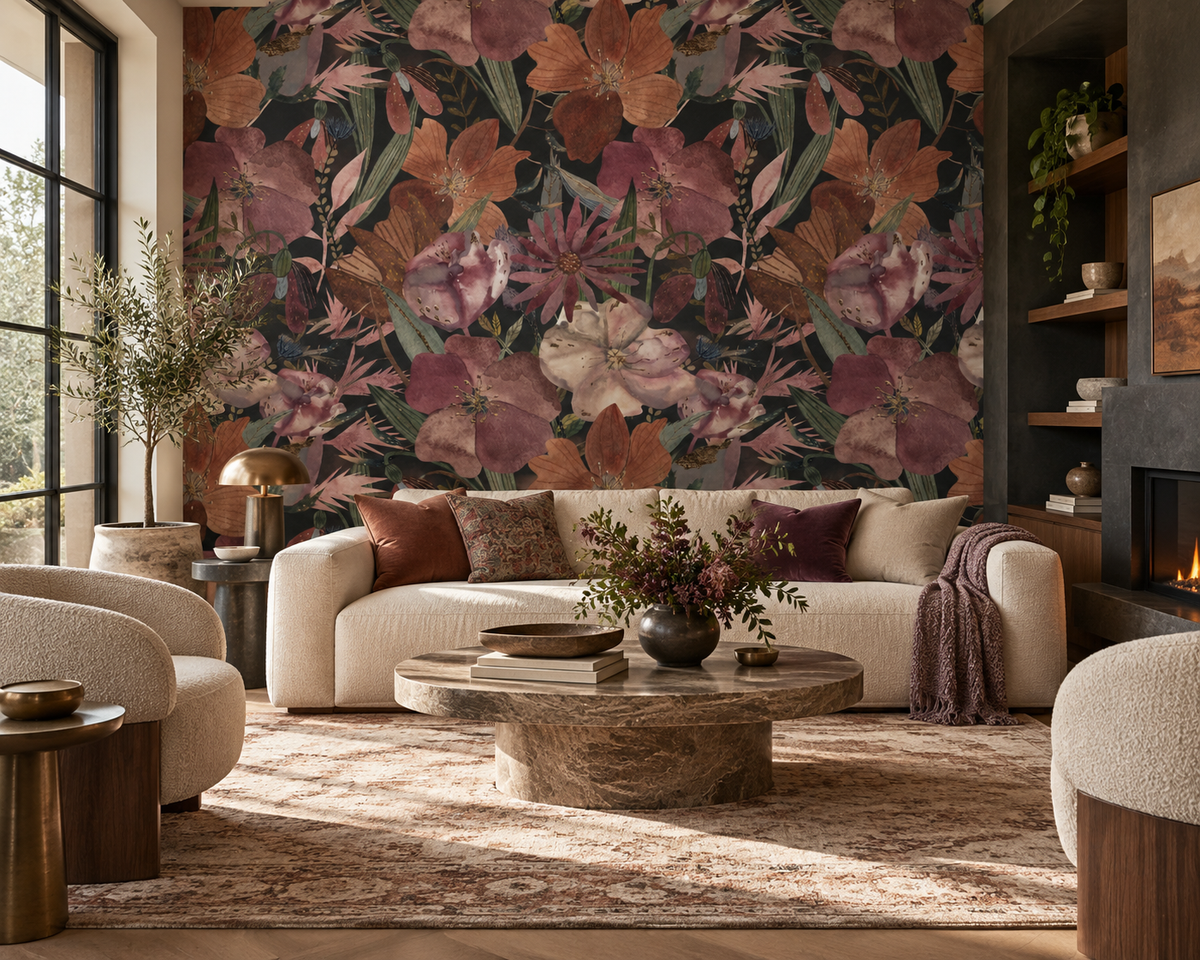 The Delphine Wallpaper | Midnight Painted Garden