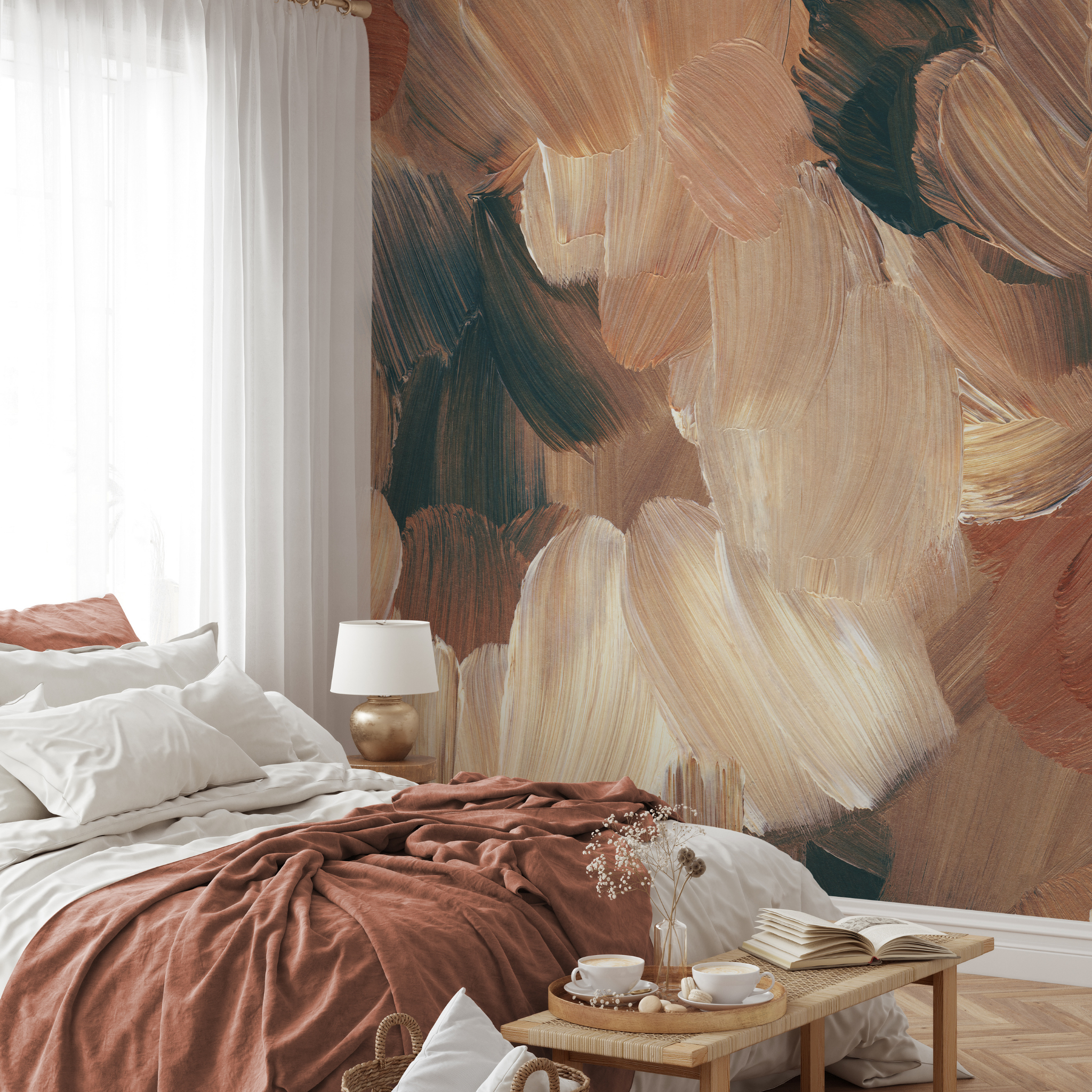 The Améline Wallpaper — Terracotta Brushstroke — darling wallpaperwith rust cream navy