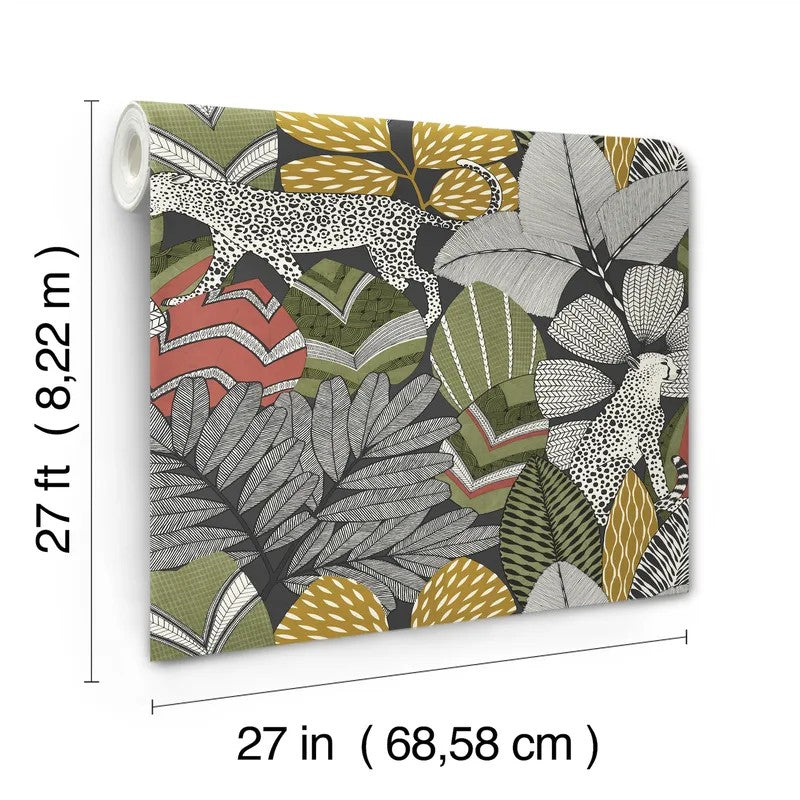 Namiri Black wallpaper, product view of the dramatic wildlife and foliage pattern