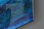 Close-up corner detail of horizontal tempered glass wall art showing textured brushwork and glossy edge