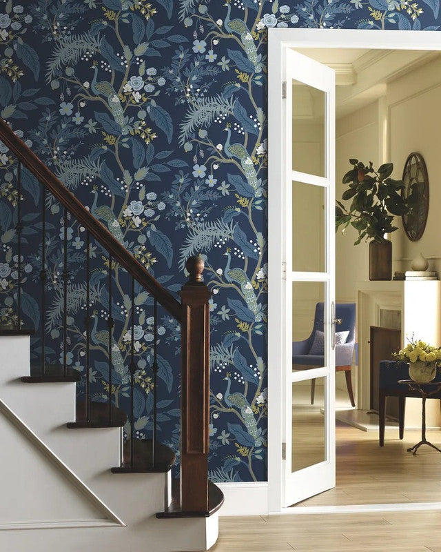 Peacock Emerald wallpaper shown in a styled supplier interior
