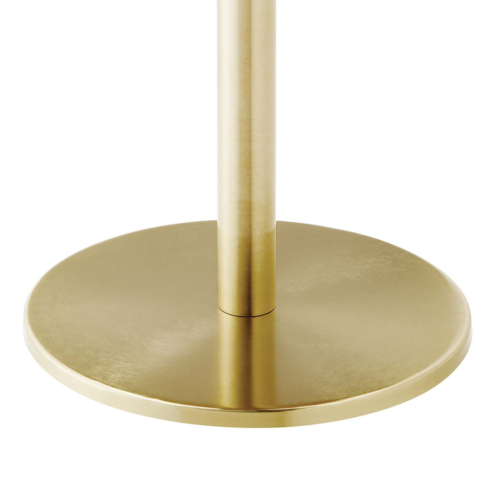 Close-up of the brushed gold pedestal column and round base of the Perrine Side Table