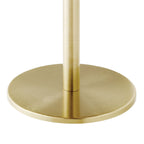 Close-up of the brushed gold pedestal column and round base of the Perrine Side Table