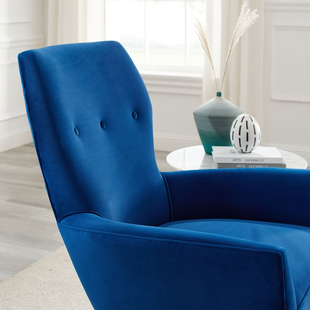 Close-up of the three-button tufted backrest on the Renata Armchair