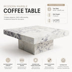 Dimension diagram for square Calacatta Viola marble coffee table