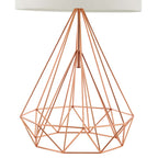 Detailed view of faceted rose gold wire diamond lamp base construction