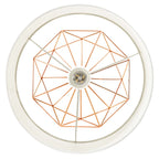 Top side view of rose gold wire table lamp base showing geometric wire pattern and bulb socket
