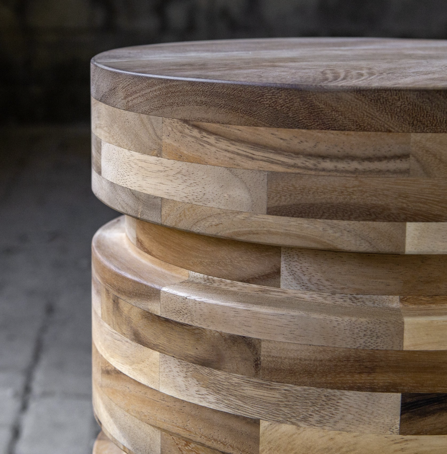 The Armand Drink Table — Segmented Acacia — png