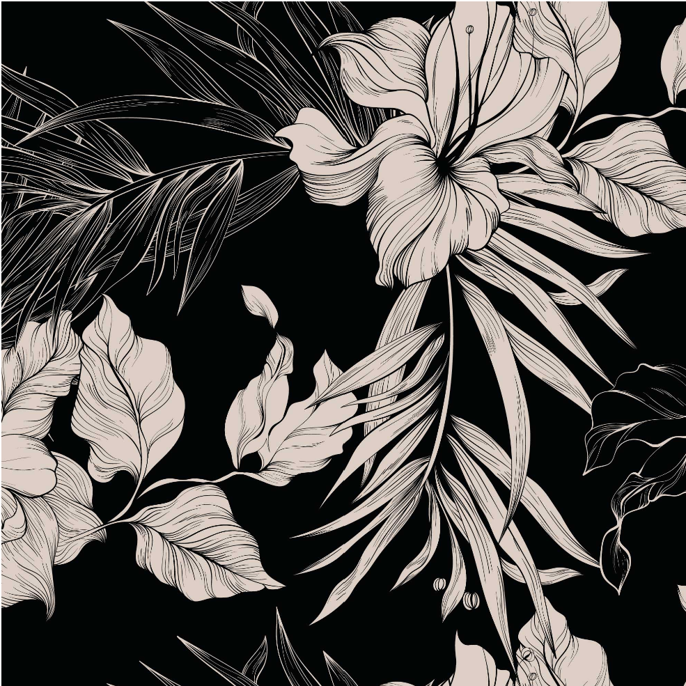 Sidonie Mural | Midnight Botanical Line Art