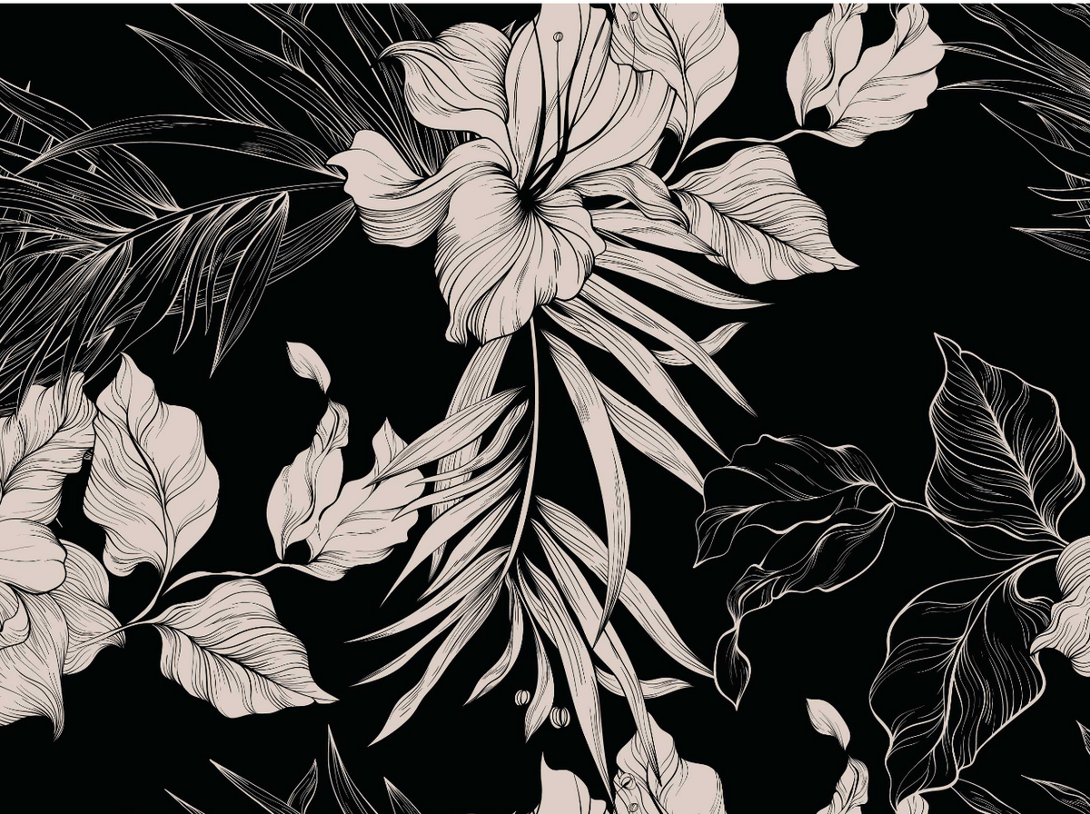 Sidonie Mural | Midnight Botanical Line Art