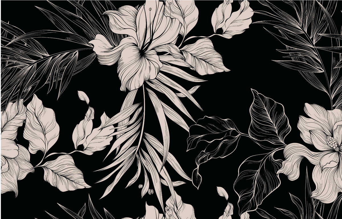 Sidonie Mural | Midnight Botanical Line Art