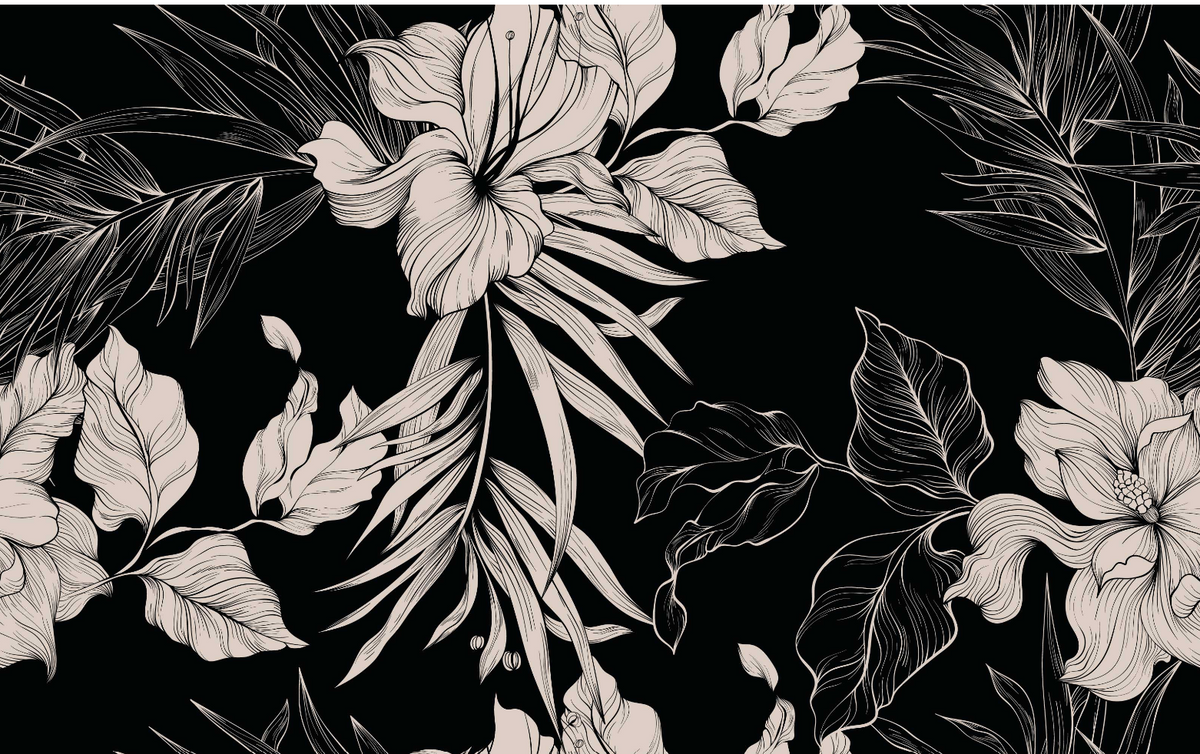 Sidonie Mural | Midnight Botanical Line Art