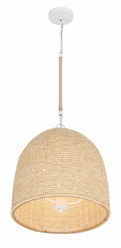 The Estelle 3-Light Pendant — Natural Wood Beads — estelle light pendant beaded dome
