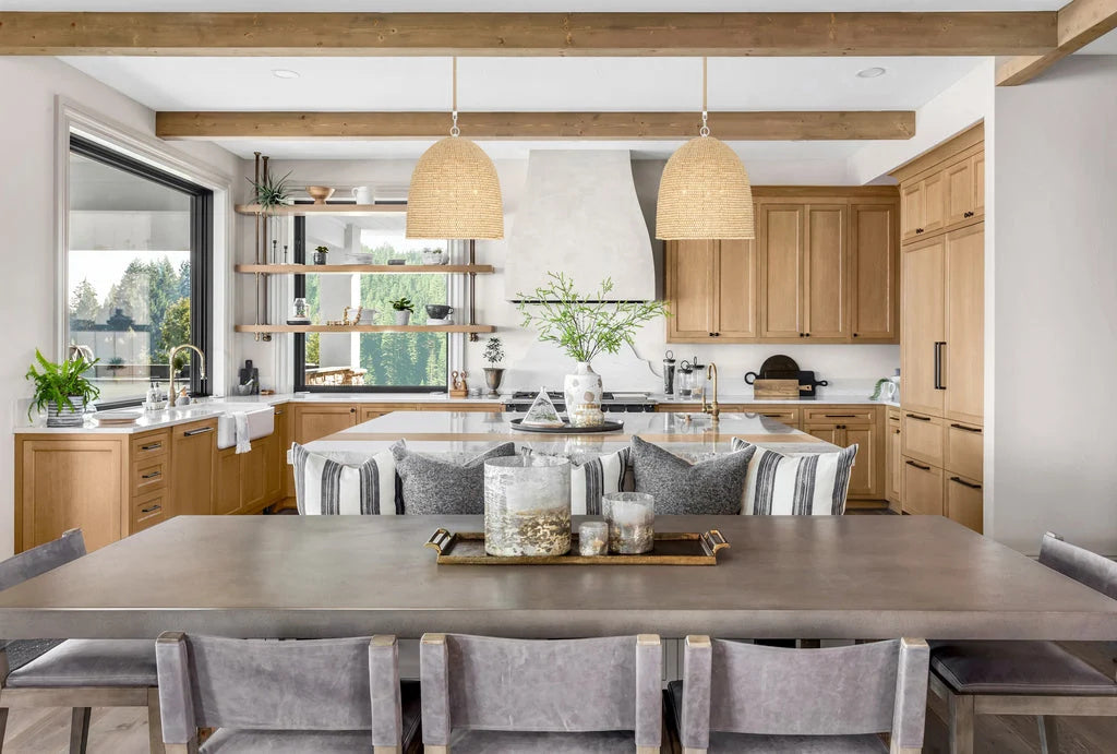 The Estelle 3-Light Pendant — Natural Wood Beads — estelle light pendant natural interior