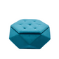 Teal velvet polygon storage ottoman with diamond tufted lid on a white background