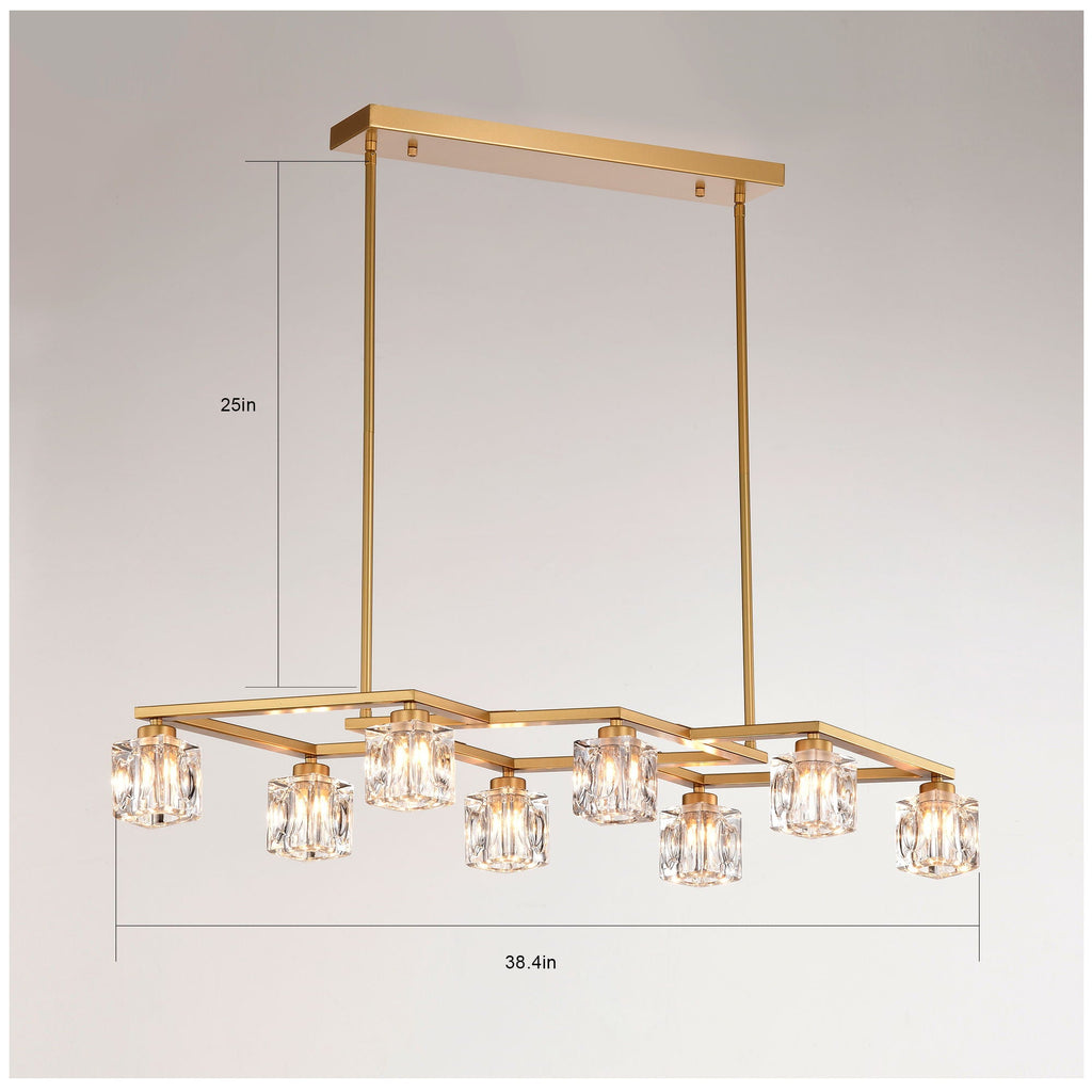 Technical diagram of the Genevieve Chandelier showing overall width and adjustable rod height