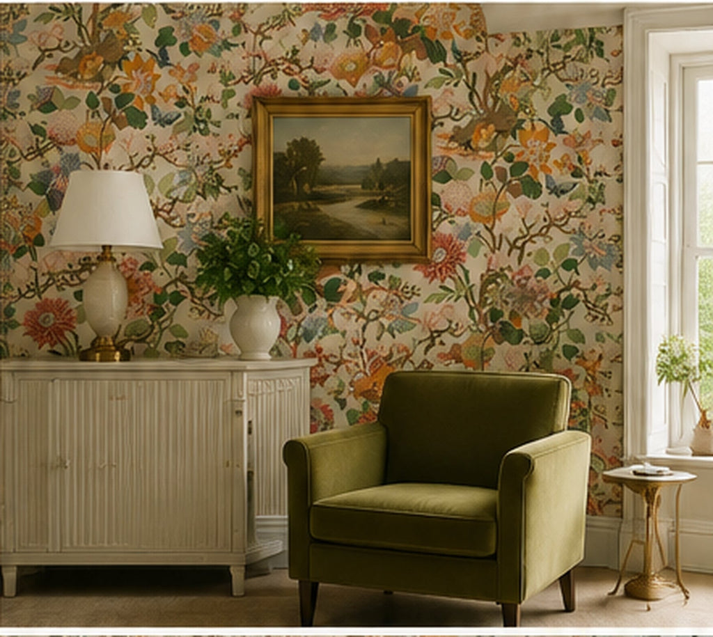 The Magnolia Wallpaper — Original Botanical — magnolia wallpaper styled olive living