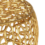 Close-up of the gold cast aluminum mesh pattern showing the table's organic, interlocking link structure
