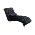 Black velvet S-curve chaise lounge with nailhead trim and acrylic feet on a white background