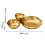 Diagram showing the height, depth, and total width measurements of the three-bowl cluster