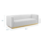 Product dimension diagram for the Éloise Sofa, 96.5 inches wide by 34.5 inches deep by 30 inches tall