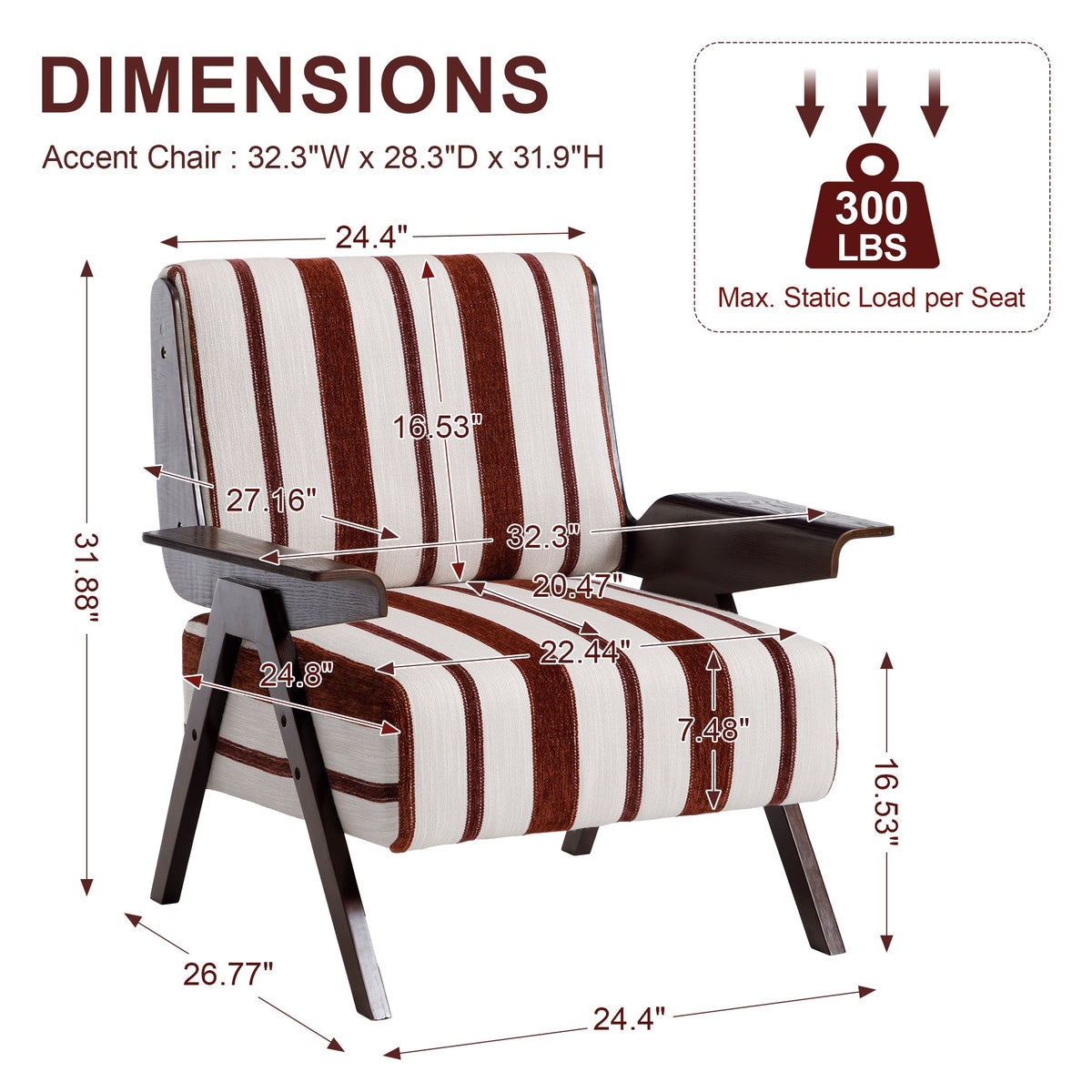 The Odette Accent Chair | Burgundy & Ivory Stripe