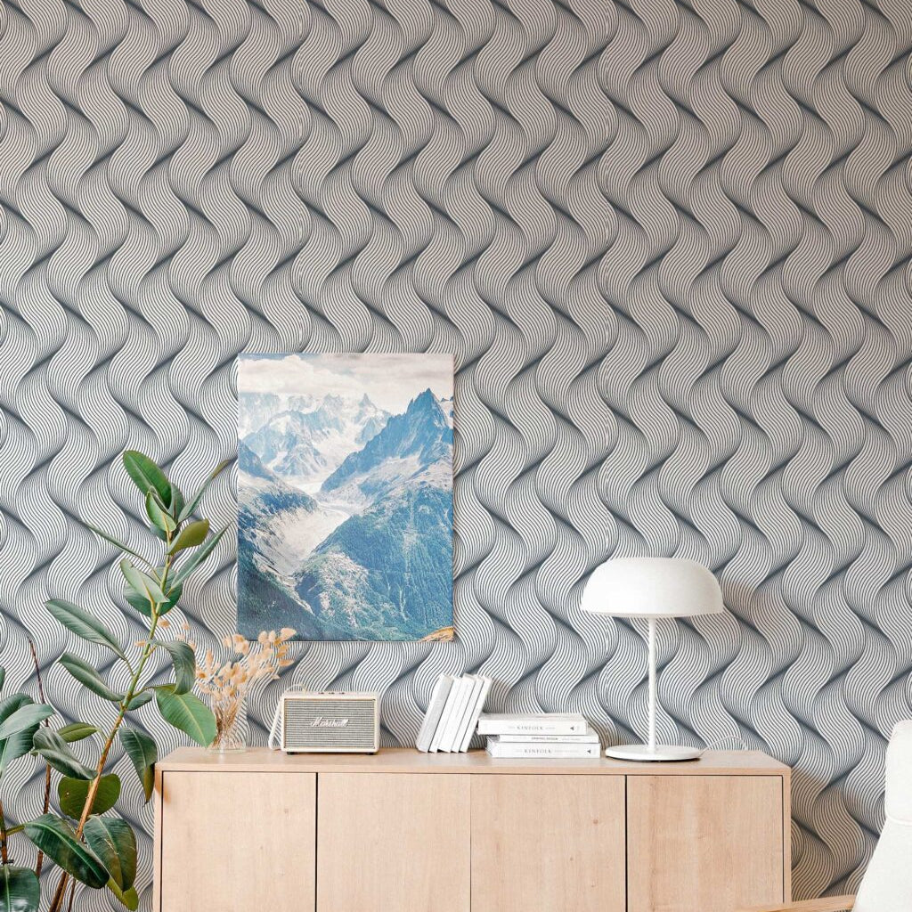 The Lucienne Wallpaper — Woven Wave — abstract wavy pattern self adhesive