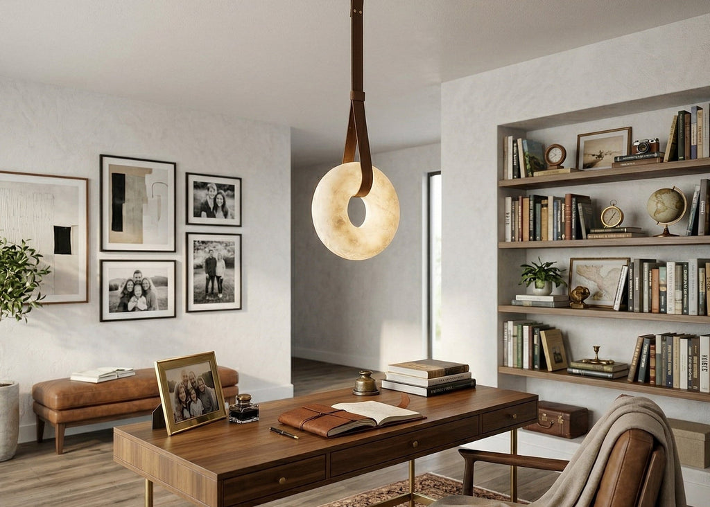 The Solène Pendant | Alabaster Halo & Leather