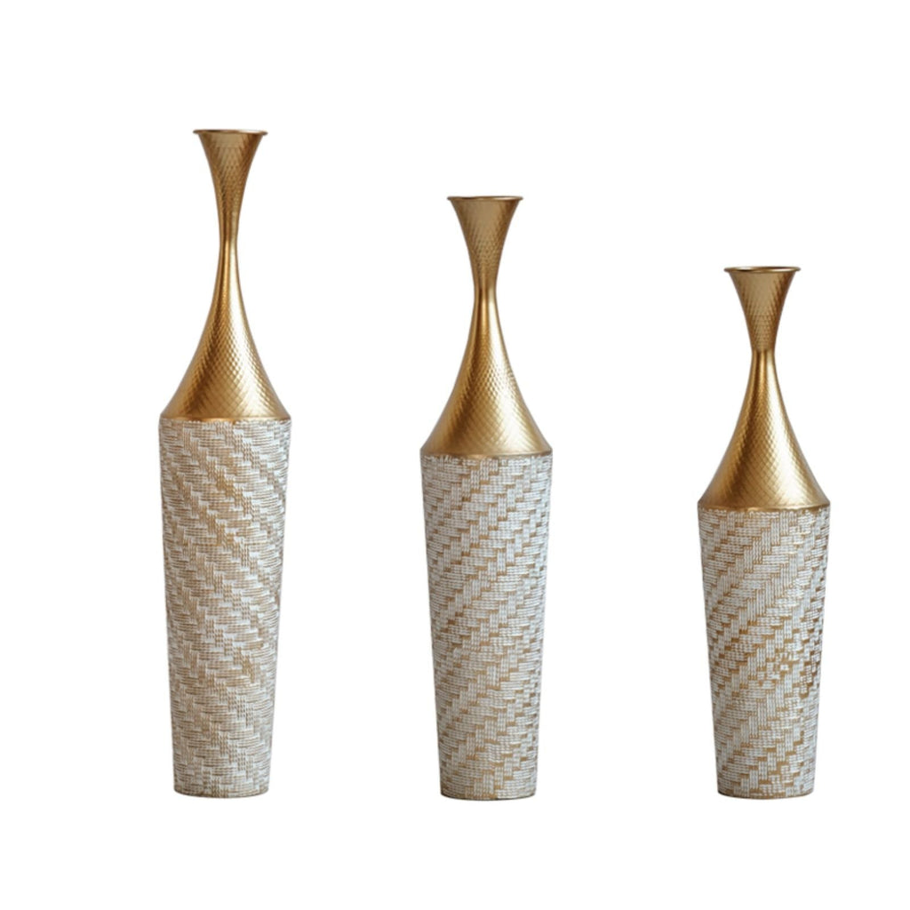 The Aveline Vase Trio — Embossed Gold Metal — product view