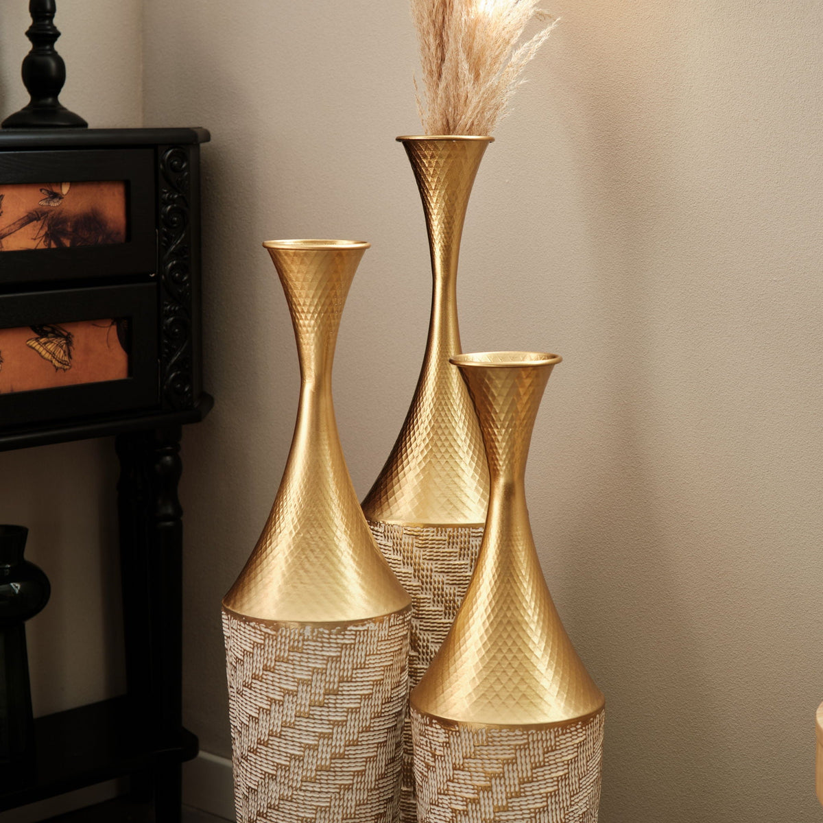 The Aveline Vase Trio — Embossed Gold Metal — jpg