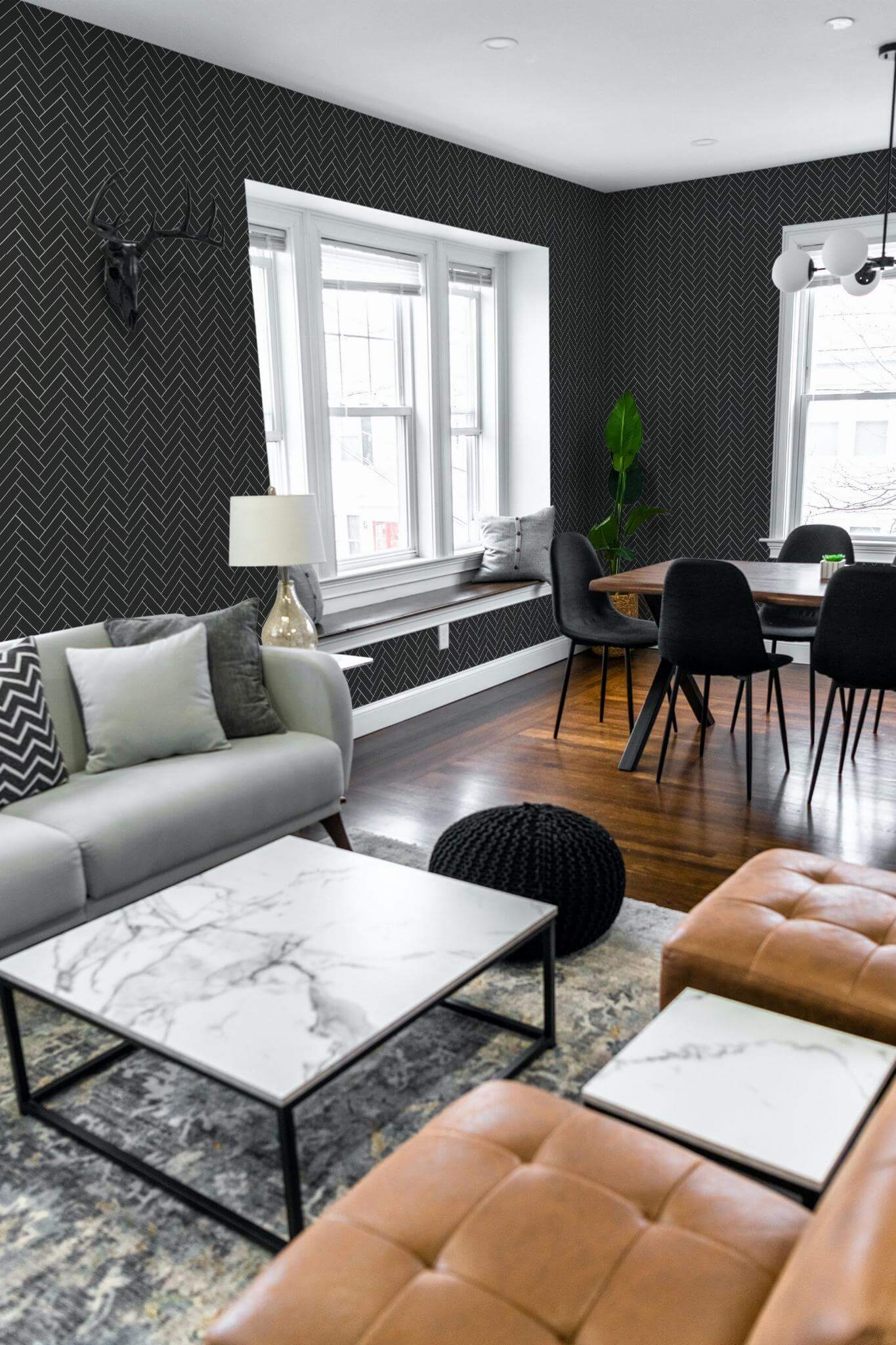 The Isaline Wallpaper — Onyx Herringbone — product view