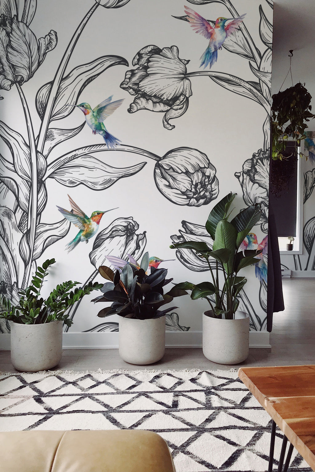 The Céleste Mural | Botanical Ink & Hummingbirds