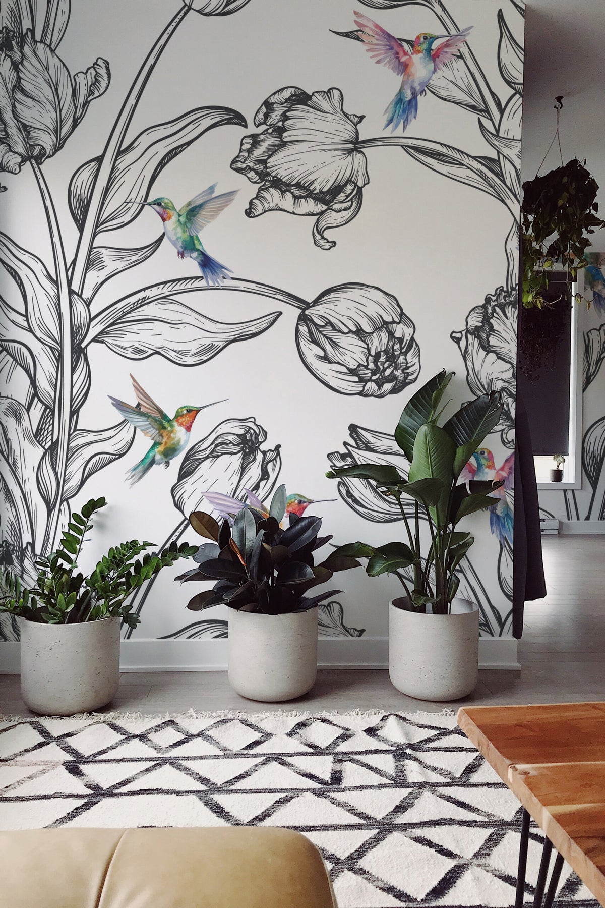 The Céleste Mural | Botanical Ink & Hummingbirds