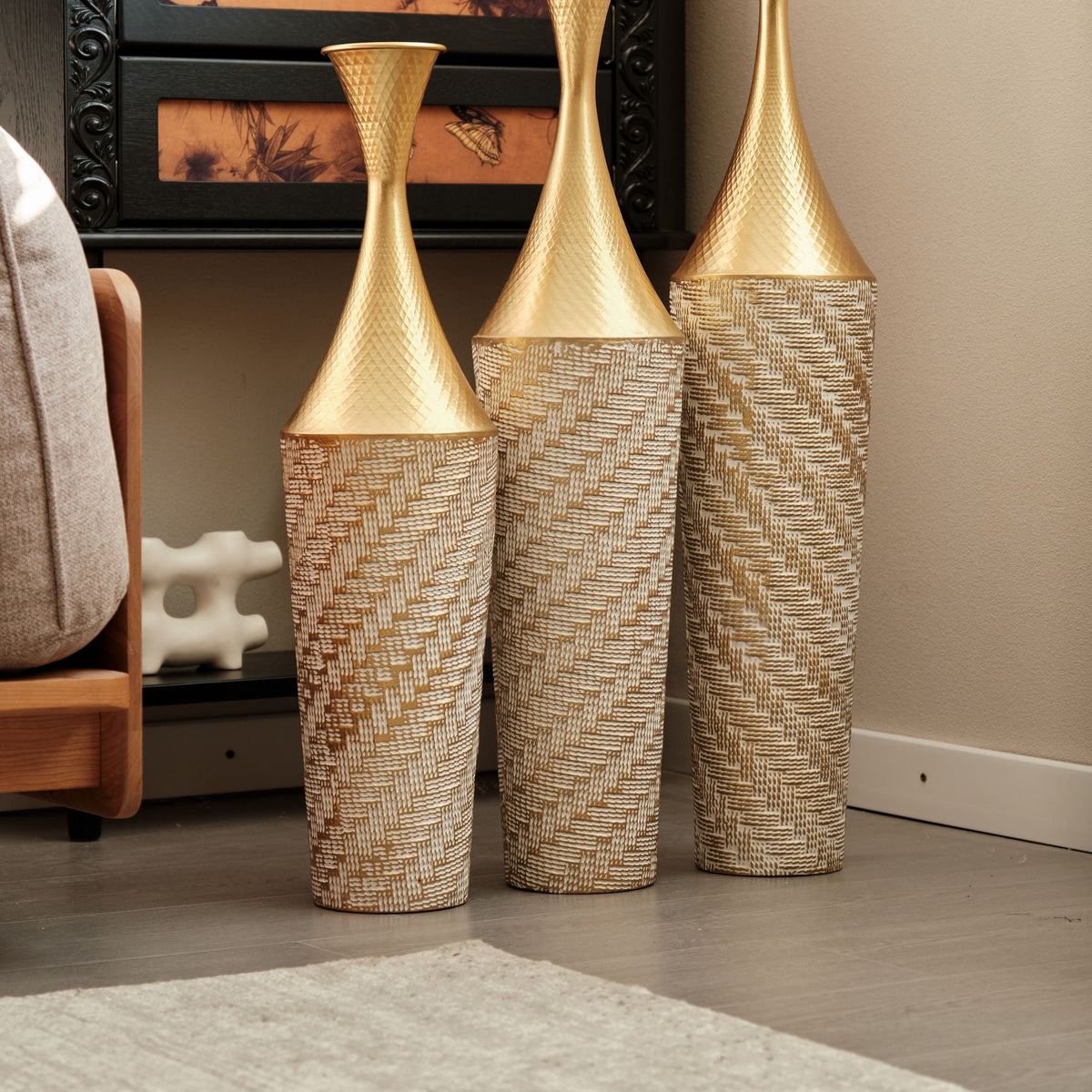 The Aveline Vase Trio — Embossed Gold Metal — jpg