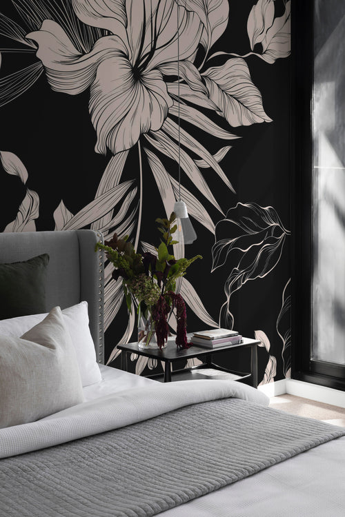 Sidonie Mural — Midnight Botanical Line Art — product view