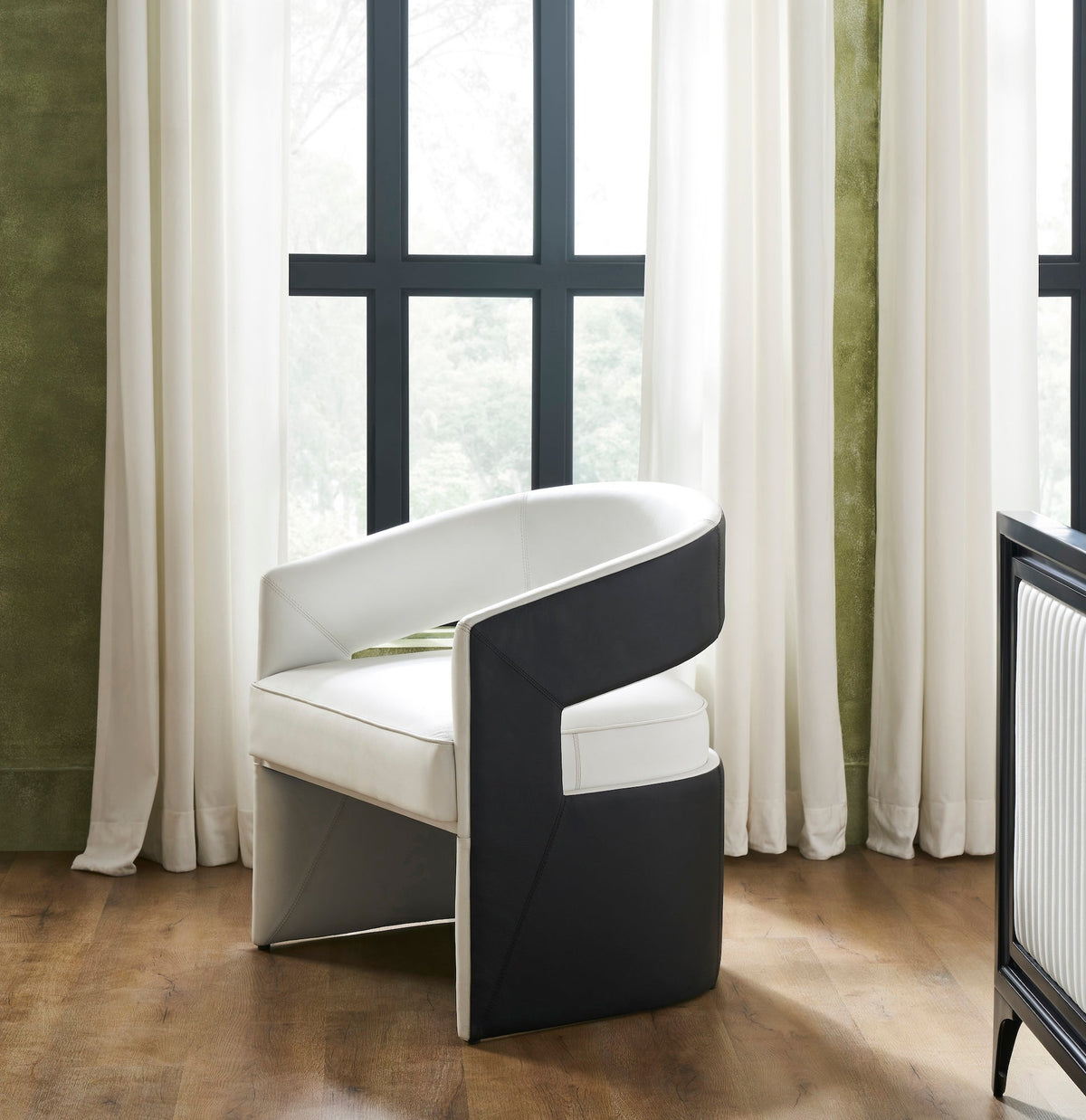The Sabine Accent Chair | Black & White Top-Grain Leather