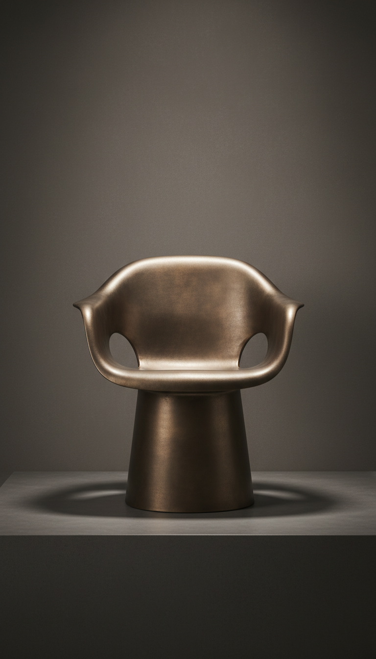 Brushed bronze accent chair with angular arms