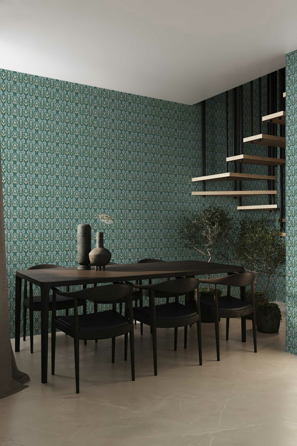 The Corentine Wallpaper — Forest Damask — forest green damask removable wallpaper