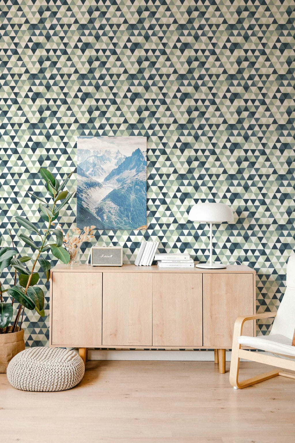The Amandine Wallpaper — Forest & Slate Mosaic — green essence peel stick 