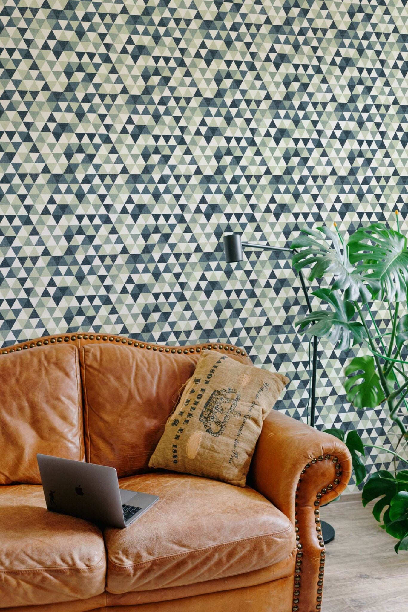 The Amandine Wallpaper — Forest & Slate Mosaic — green harmony removable 