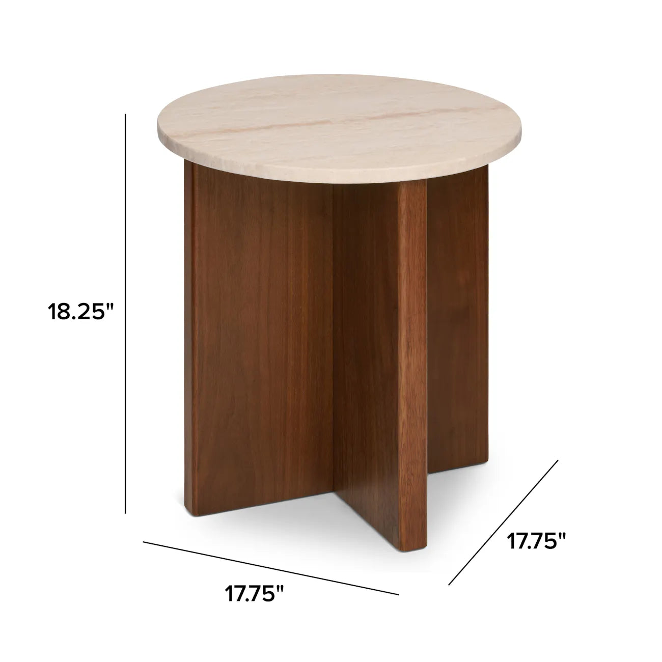 The Coralie Side Table | Travertine, Walnut Base
