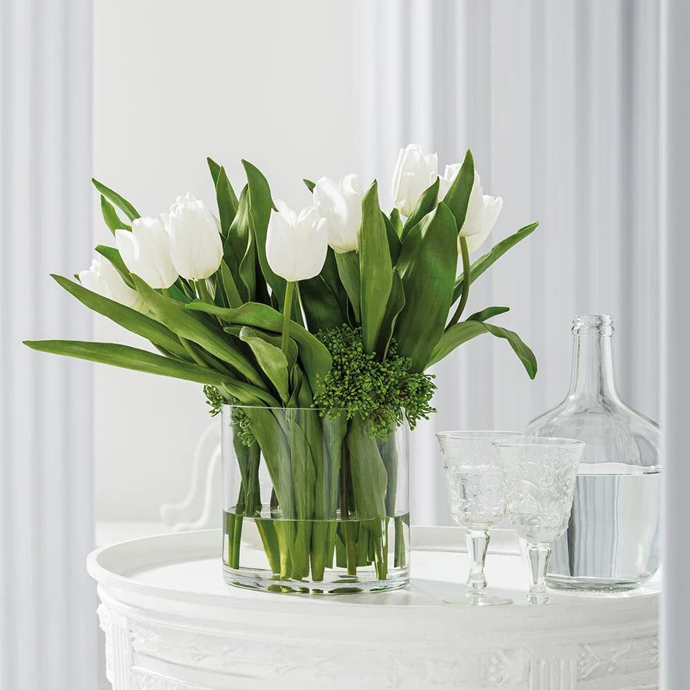 The Inès Tulip Arrangement | White Tulips & Sedum in Glass