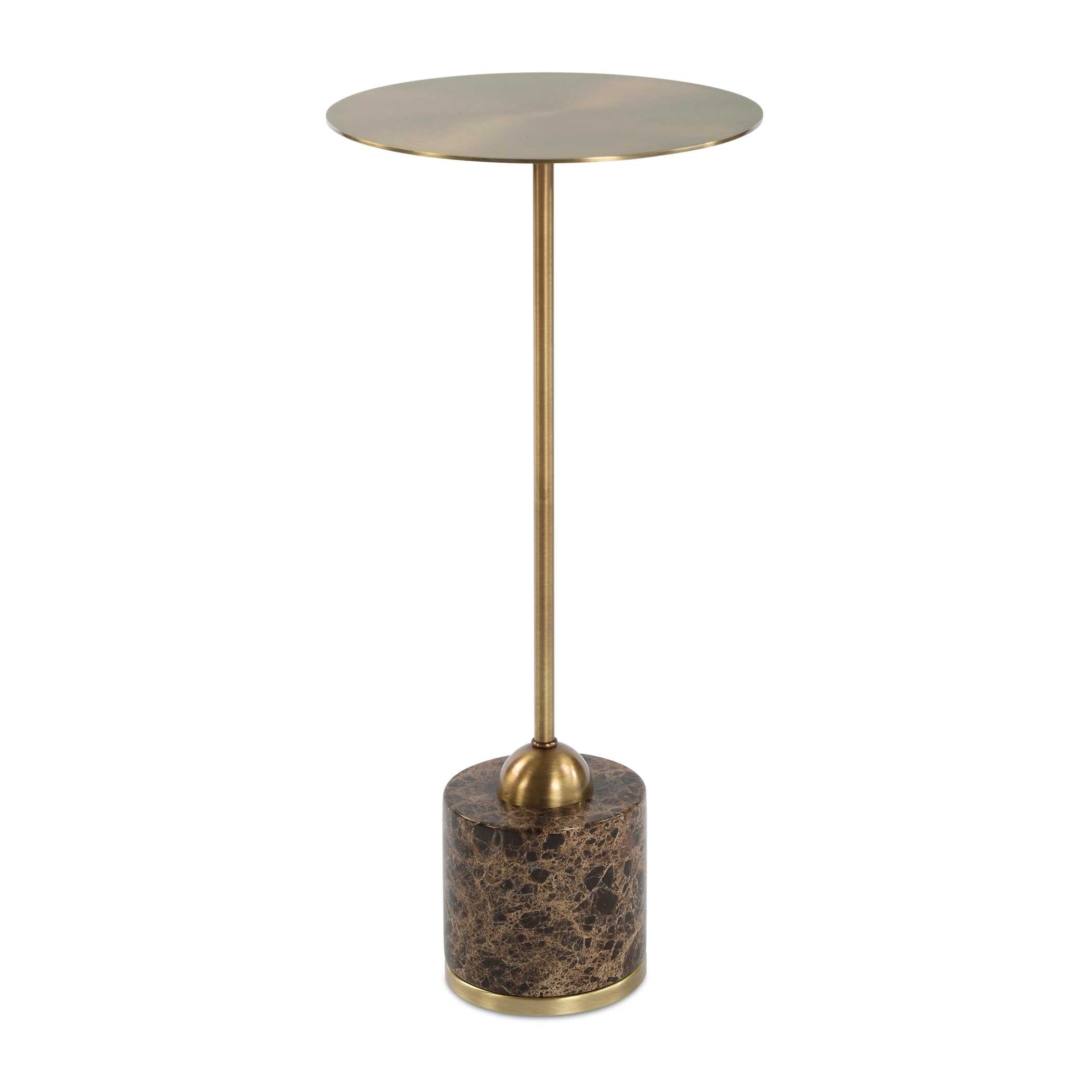 The Isabeau Drink Table with brushed brass-plated top and dark marble foot